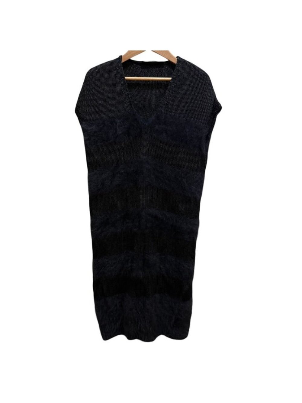 Balenciaga Angora Blend Shaggy Switch Sleeveless Knit Dress Black 38